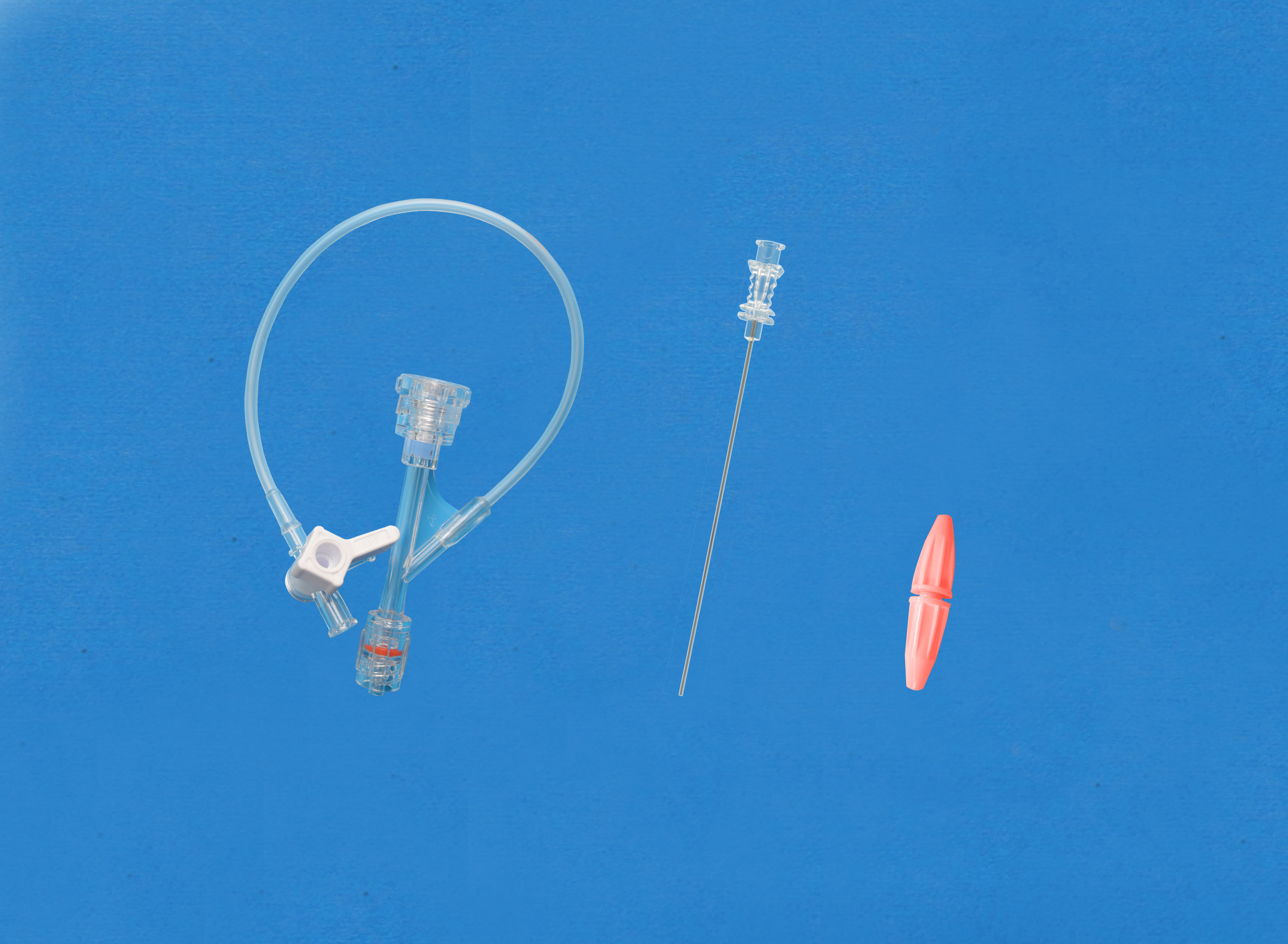 一次性使用Y型連接器套件-旋鈕式側(cè)枝為延長管和三通，大針座校直器，紅色全塑扭控器